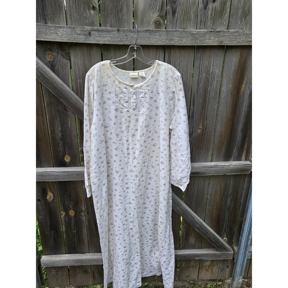 VTG L.L Bean 100% Cotton Floral Nightgown Size LARGE Grannycore/ Prairie - Picture 8 of 13